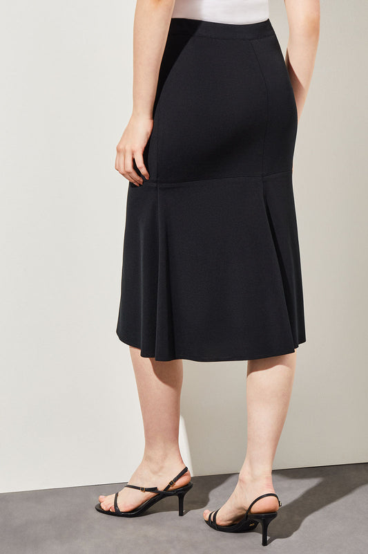 Flared Knit Midi Skirt, Black